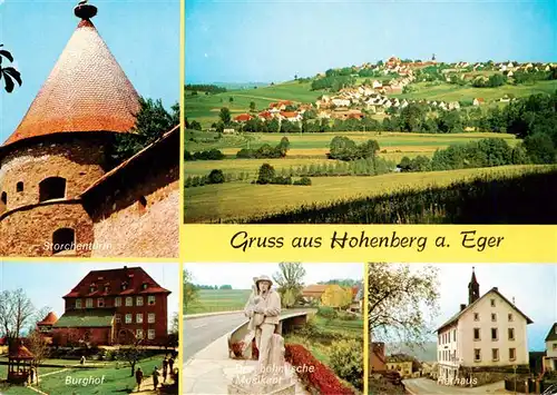 AK / Ansichtskarte  Hohenberg_Eger Storchenturm Panorama Burghof Der boehmische Musikant Rathaus