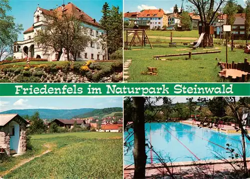 AK / Ansichtskarte 73936793 Friedenfels_Oberpfalz_Bayern Schloss Spielplatz Panorama Schwimmbad