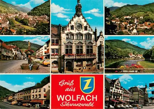 AK / Ansichtskarte 73936967 Wolfach_Schwarzwald Panorama Marktbrunnen Rathaus Ortspartien