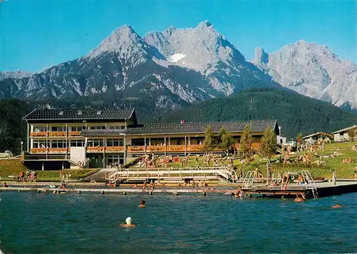 AK / Ansichtskarte  Saalfelden_Steinernes_Meer_AT Strandbad und Restaurant am Ritzensee mit Steinernem Meer