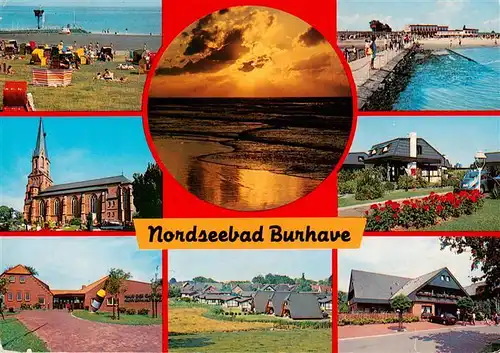 AK / Ansichtskarte  Burhave_Nordseebad Strand Schwimmbad Kirche Paark Teilansichten