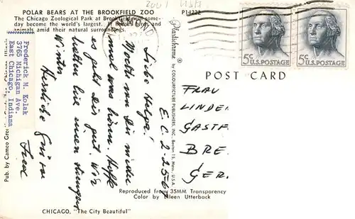 AK / Ansichtskarte  Zoo_Gardin_Zoologique-- The Beggars polar Bears at the Brookfield Chicago 