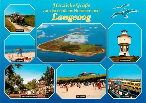 AK / Ansichtskarte 73937164 Langeoog_Nordseebad Inseltour Baestrand Fliegeraufnahme Barkhausenerstrasse Wasserturm Ankunft