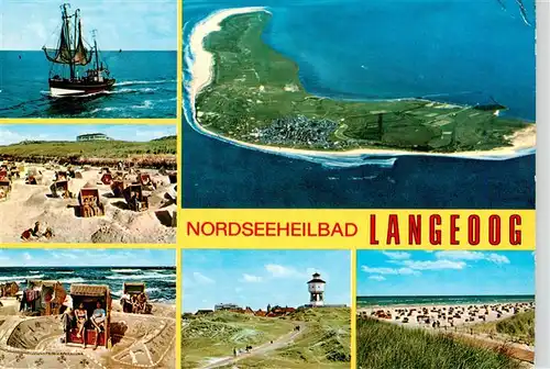 AK / Ansichtskarte 73937170 Langeoog_Nordseebad Fischkutter Fliegeraufnahme Strandpartien Wasserturm