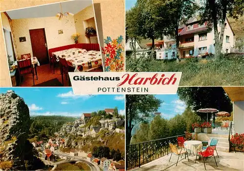 AK / Ansichtskarte  Pottenstein_Oberfranken Gaestehaus Harbich Gaststube Terrasse Panorama