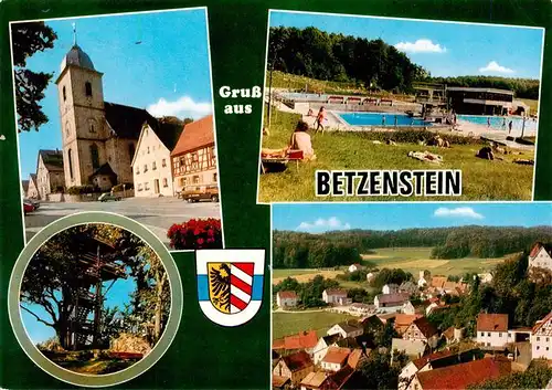 AK / Ansichtskarte 73937185 Betzenstein Kirche Freibad Ortsansicht