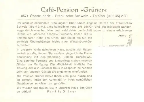 AK / Ansichtskarte  Obertrubach Cafe Pension Gruener