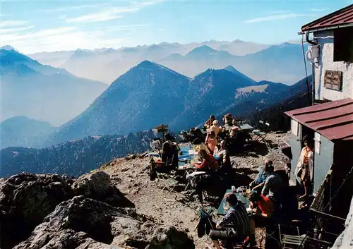 AK / Ansichtskarte  Heimgartenhuette_1792m_Ohlstadt mit Blick zum Anger und Ammergauer Gebirge