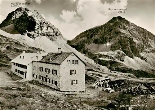 AK / Ansichtskarte  Rappenseehuette_2091m_Allgaeuer_Alpen_Oberstdorf mit Hochgrundspitze und Rappenseekopf