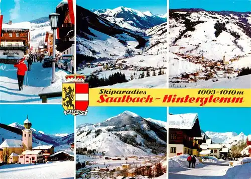 AK / Ansichtskarte  Saalbach_-Hinterglemm_AT Dorfstrasse Panorama mit Zwoelferkogel und Kohlmaiskopf Kirche Ortsansicht