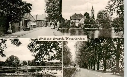 AK / Ansichtskarte  Grohnde Hauptstrasse Kirche Weserpartie Plantanen Allee