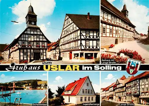 AK / Ansichtskarte 73937485 Uslar_Solling Rathaus Lange Strasse Schwimmbad Jugendherberge