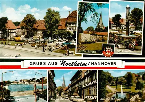 AK / Ansichtskarte  Northeim_Niedersachsen Muensterplatz St Sixtikirche Am Muenster Schwimmbad Hagenstrasse Am Bleichenwall