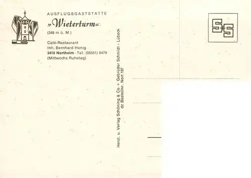 AK / Ansichtskarte  Northeim_Niedersachsen Cafe Restaurant Wieterturm Gaststube Terrasse Bar Kuchentheke