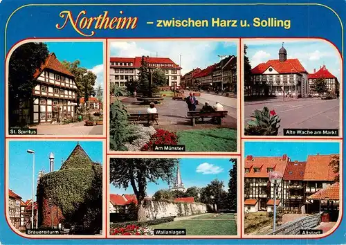 AK / Ansichtskarte  Northeim_Niedersachsen Am Muenster St Spiritus Alte Wache Wallanlagen Fachwerkhaeuser Brauereiturm 