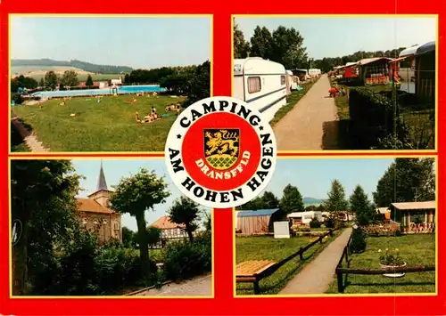 AK / Ansichtskarte  Dransfeld Schwimmbad Campingplatz Am Hohen Hagen Kirche Park