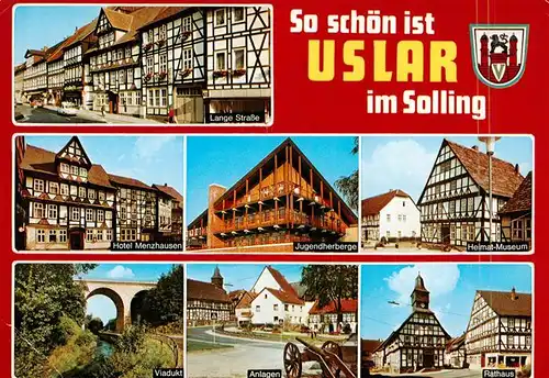 AK / Ansichtskarte 73937526 Uslar_Solling Lange Strasse Hotel Menzhausen Jugendherberge Heimatmuseum Viadukt Anlagen Rathaus