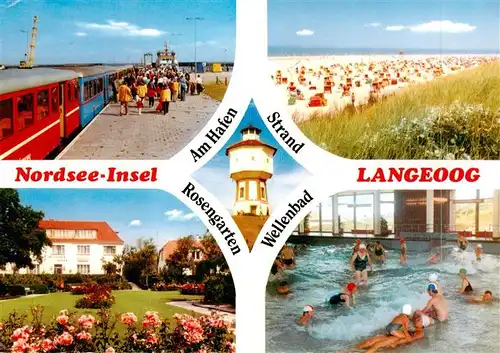 AK / Ansichtskarte 73937538 Langeoog_Nordseebad Bahnhof Strand Rosengarten Wellenbad