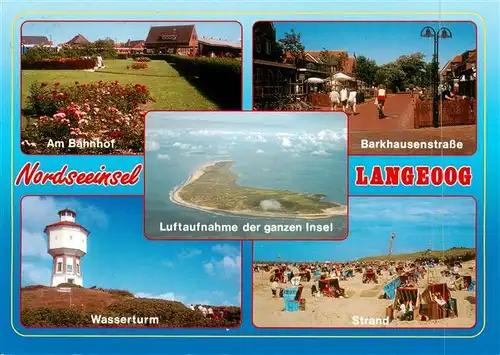 AK / Ansichtskarte 73937543 Langeoog_Nordseebad Am Bahnhof Fliegeraufnahme Barkhausenstrasse Wasserturm Strand
