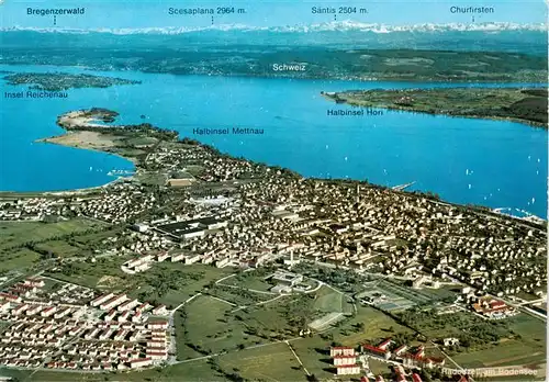 AK / Ansichtskarte 73937607 Radolfzell_Bodensee Fliegeraufnahme mit Halbinsel Mettnau Insel Reichenau und Halbinsel Hori