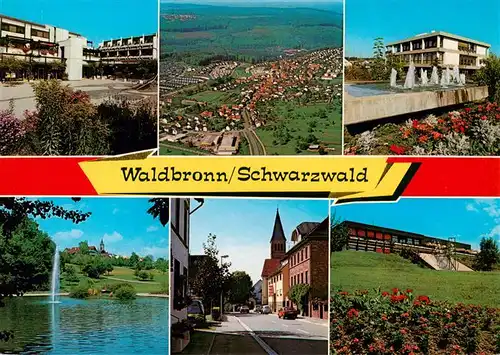 AK / Ansichtskarte 73937618 Waldbronn_Albtal Thermalbad Fliegeraufnahme Wasserspiele Schwanenteich Kirche Park
