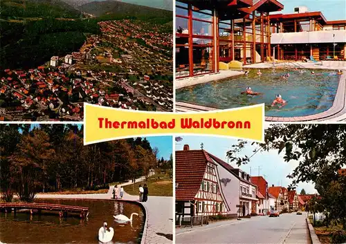 AK / Ansichtskarte  Waldbronn_Albtal Fliegeraufnahme Thermalbad Schwanenteich Strassenpartie