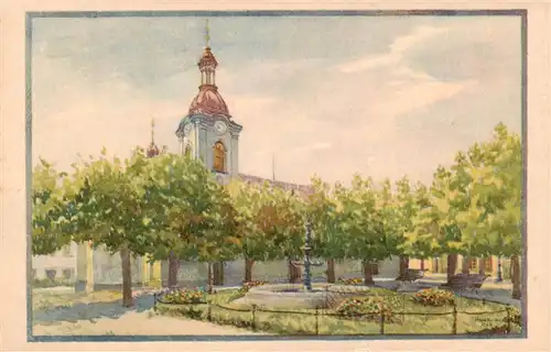 AK / Ansichtskarte Rumburg_Rumburk_CZ Dekanalkirche mit Kirchplatz Kuenstlerkarte 