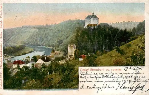 AK / Ansichtskarte Cesky_Sternberk_Boehmisch_Sternberg_CZ Panorama Blick zur Burg Cesky Sternberk 