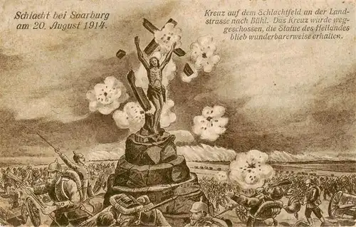 AK / Ansichtskarte  Saarburg_Lothringen_Sarrebourg_57_Moselle Schlacht am 20. August 1914 Statue des Heilands Kuenstlerkarte