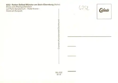 AK / Ansichtskarte Muenster_am_Stein_Bad_Muenster_Stein_Ebernburg Panorama Blick vom Rheingrafenstein Park Sanatorium Hotel Krone Hotel am Kurpark 