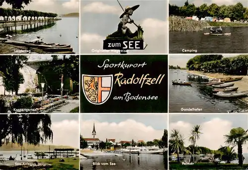 AK / Ansichtskarte 73938165 Radolfzell_Bodensee Landesteg Original Wegweiser Camping Konzertgarten Gondelhafen See Anlagen Seeblick Palmen