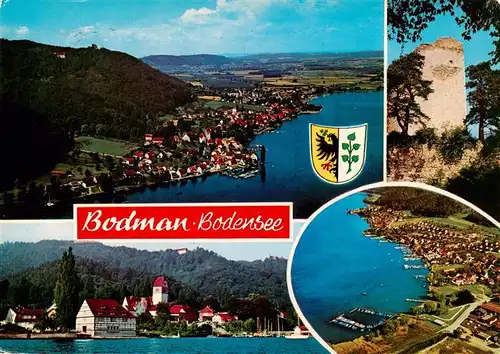 AK / Ansichtskarte 73938176 Bodman-Ludwigshafen_Bodensee Fliegeraufnahmen Burgruine Kirche