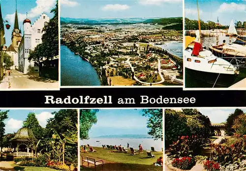 AK / Ansichtskarte  Radolfzell_Bodensee Ortspartie Fliegeraufnahme Bootshafen Kurpark Strand Kurgarten