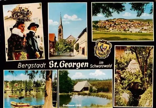 AK / Ansichtskarte 73938199 St_Georgen__Schwarzwald Trachten Kirche Panorama Grossbauer Linde Bamach Quelle