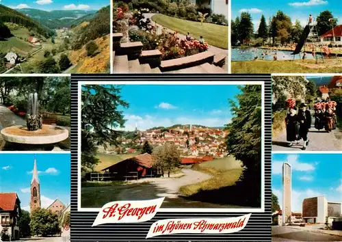 AK / Ansichtskarte 73938202 St_Georgen__Schwarzwald Panorama Parkpartien Schwimmbad Kirchen Trachten