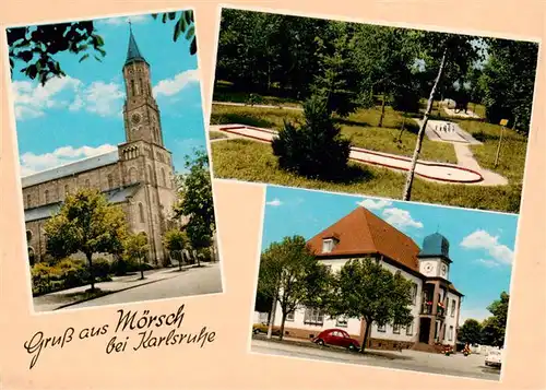 AK / Ansichtskarte  Moersch_Rheinstetten_Karlsruhe Kirche Minigolf Rathaus