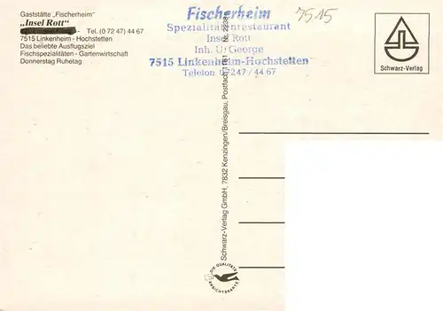 AK / Ansichtskarte 73938220 Hochstetten_Linkenheim-Hochstetten Gaststaette Fischerheim Insel Rott