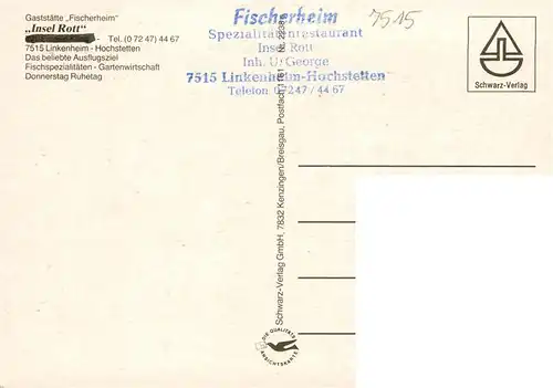 AK / Ansichtskarte  Hochstetten_Linkenheim-Hochstetten Gaststaette Fischerheim Insel Rott