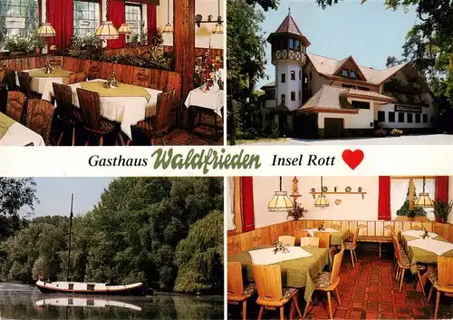 AK / Ansichtskarte  Hochstetten_Linkenheim-Hochstetten Gasthaus Waldfrieden Insel Rott Gastraeume Gondelteich