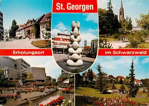 AK / Ansichtskarte 73938238 St_Georgen__Schwarzwald Ortspartie Kirche Rathaus Park Brunnen