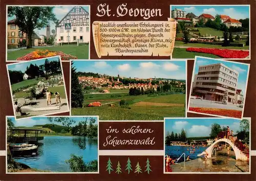 AK / Ansichtskarte 73938249 St_Georgen__Schwarzwald Parkpartien Minigolf Panorama Stadtplatz Weiher Schwimmbad