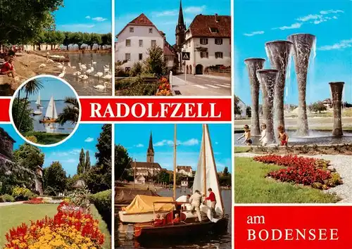 AK / Ansichtskarte 73938279 Radolfzell_Bodensee Strand Ortspartie Stadtgarten Segeln Brunnen