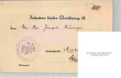 AK / Ansichtskarte  Militaria_WK1 Stempel Koenigl.Preuss. Militaer Bauamt. Frankfurt 
spende Kriegsbeschaedigte 