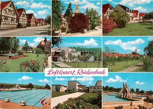 AK / Ansichtskarte 73938513 Reichenbach_Waldbronn Ortspartie Kirche Park Kurhaus Schwimmbad Freibad