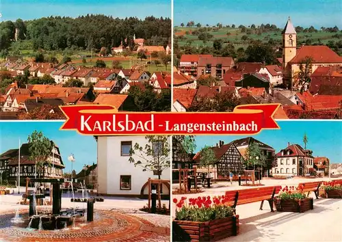 AK / Ansichtskarte 73938550 Langensteinbach_Karlsbad_Karlsruhe_BW Ortspartie Brunnen Kirche Rathaus Park