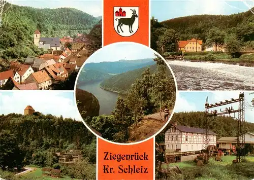 AK / Ansichtskarte 73938606 Ziegenrueck_Saale_Thueringen Teilansicht Blick zur Saale Saalewehr Schloss Wasserkraftmuseum