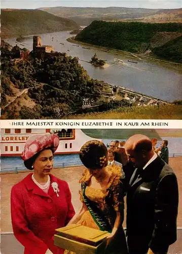 AK / Ansichtskarte 73938752 Kaub_Caub_Rhein Panorama Empfang von Ihre Majestaet Koenigin Elizabeth II