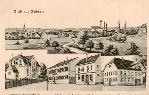 AK / Ansichtskarte 73938893 Zeiskam Panorama Teilansichten Gsthaus zur Jaegerlust