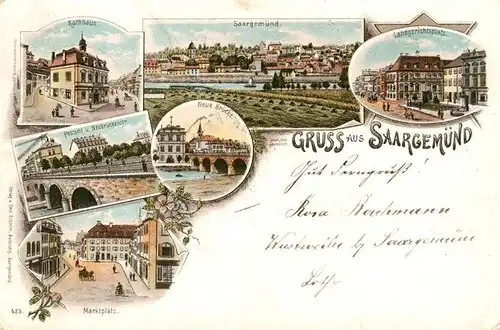AK / Ansichtskarte  Saargemuend_Sarreguemines_57_Moselle Rathhaus Saargemuend Landgerichtsplatz Neue Bruecke Postamt Marktplatz