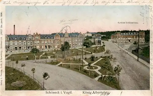 AK / Ansichtskarte 73939011 Schoeneck_Vogtland Koenig Albertplatz Kurhotel Schuetzenhaus